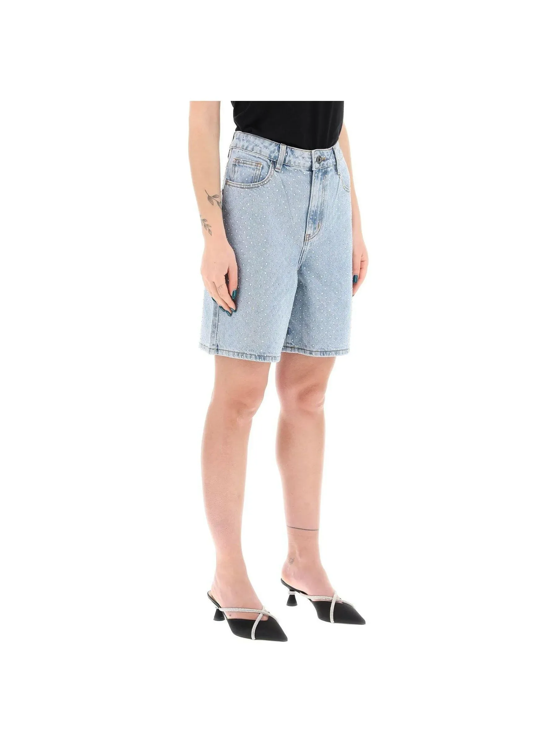 Rhinestone Embellished Denim Shorts