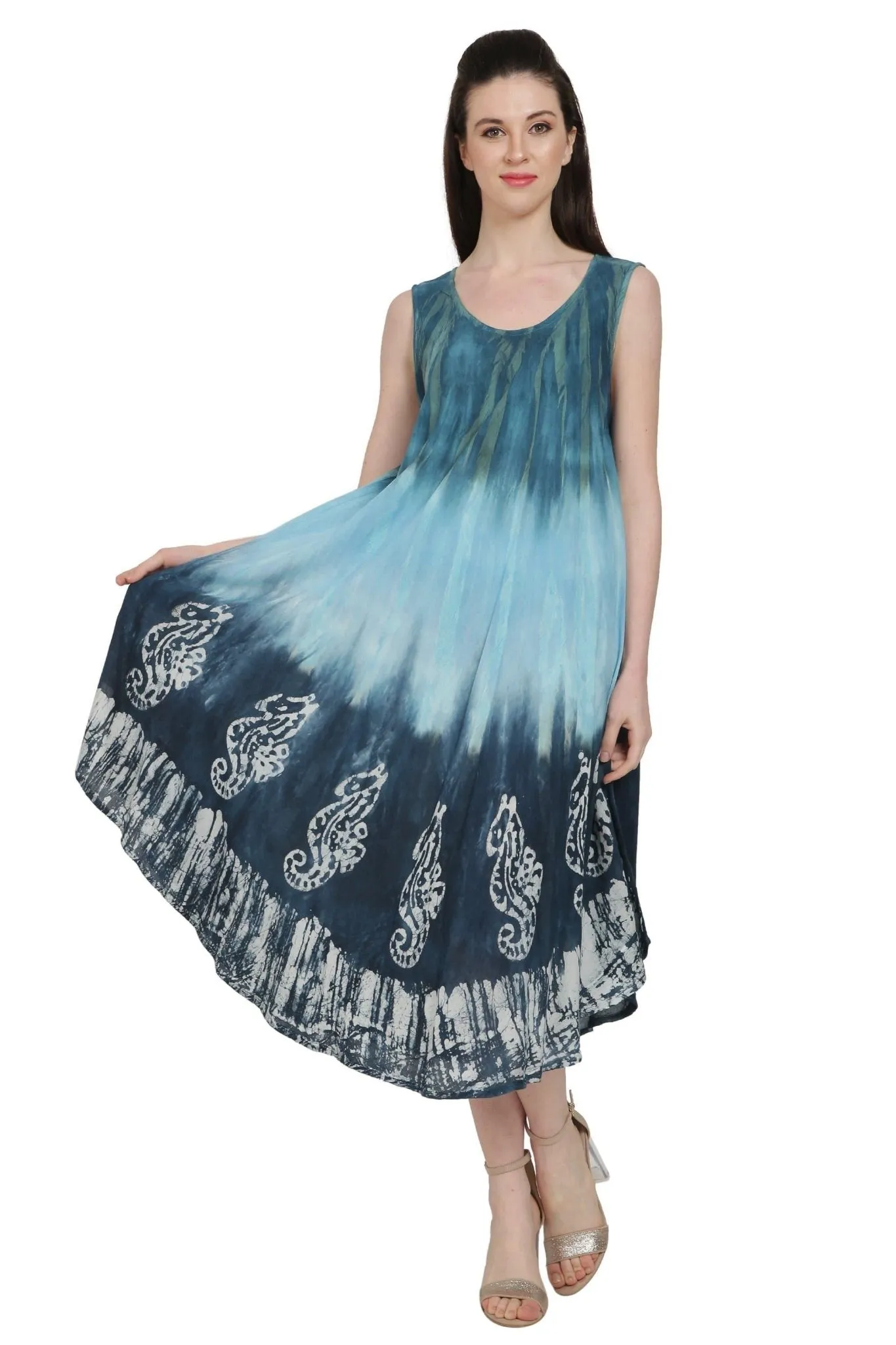 Seahorse Block Print Tie Dye Beach Dress UD52-2322