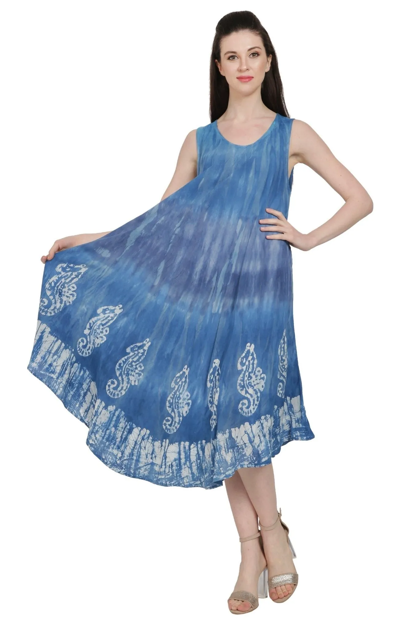 Seahorse Block Print Tie Dye Beach Dress UD52-2322