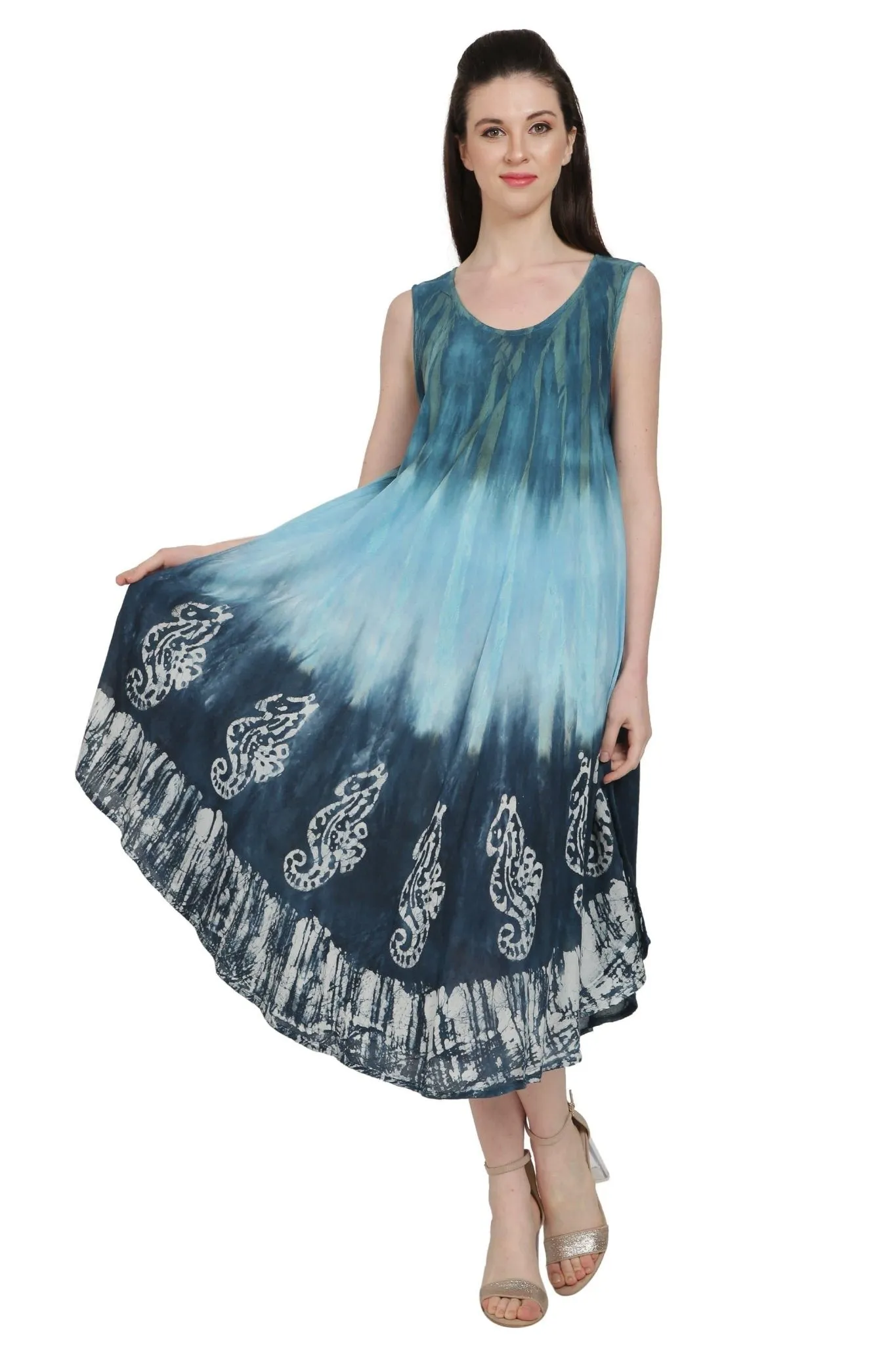 Seahorse Block Print Tie Dye Beach Dress UD52-2322