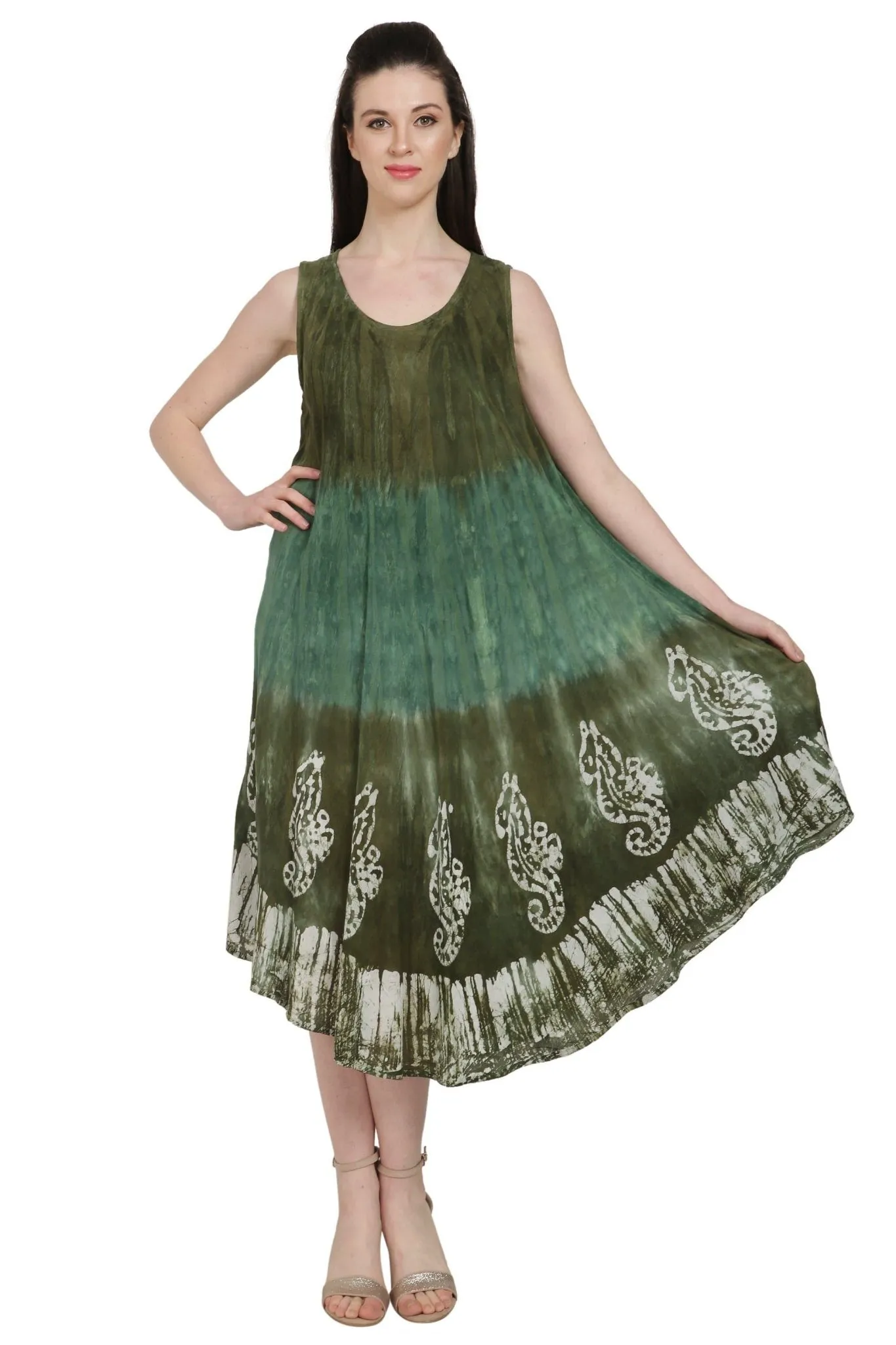 Seahorse Block Print Tie Dye Beach Dress UD52-2322