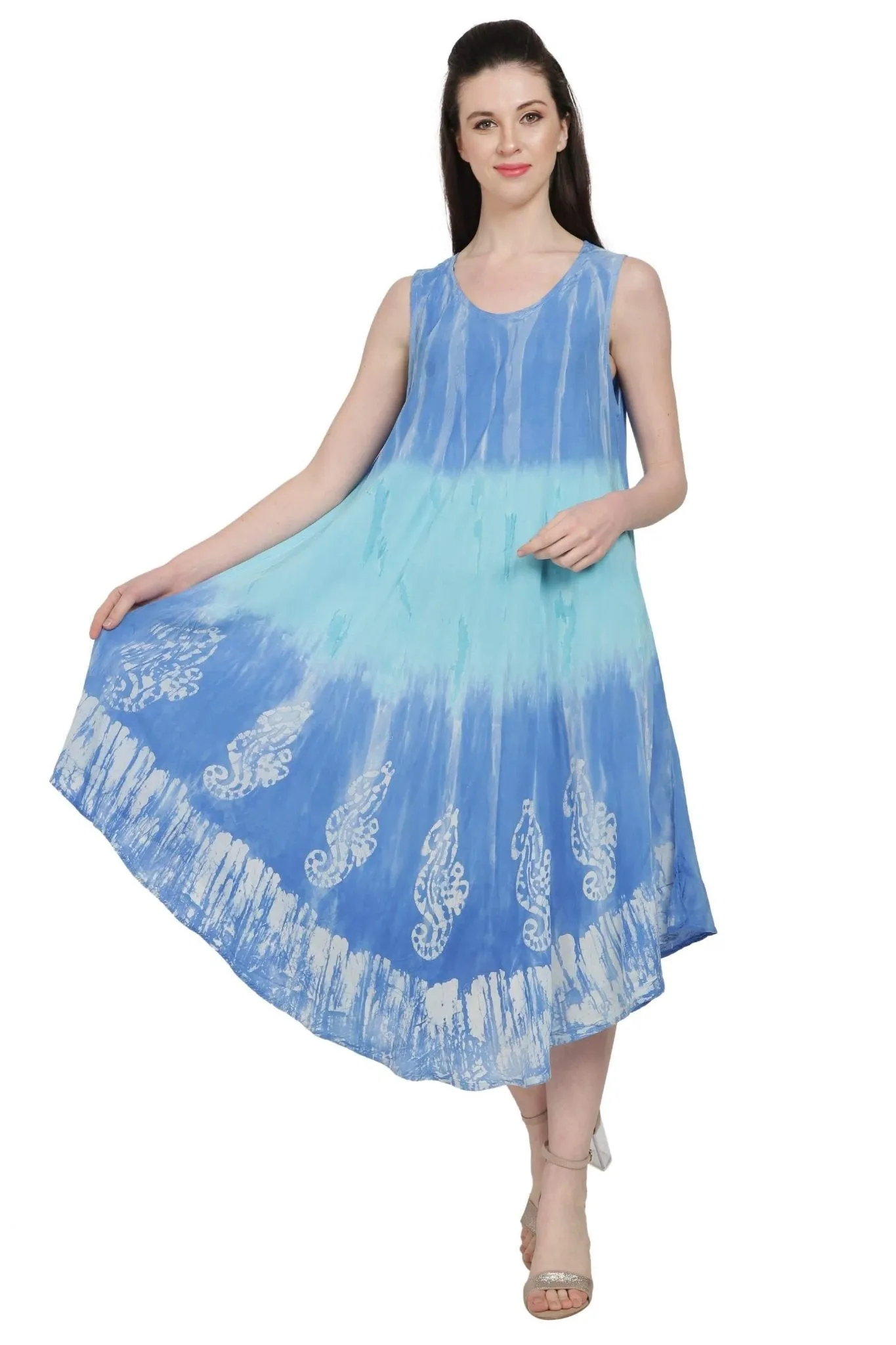 Seahorse Block Print Tie Dye Beach Dress UD52-2322
