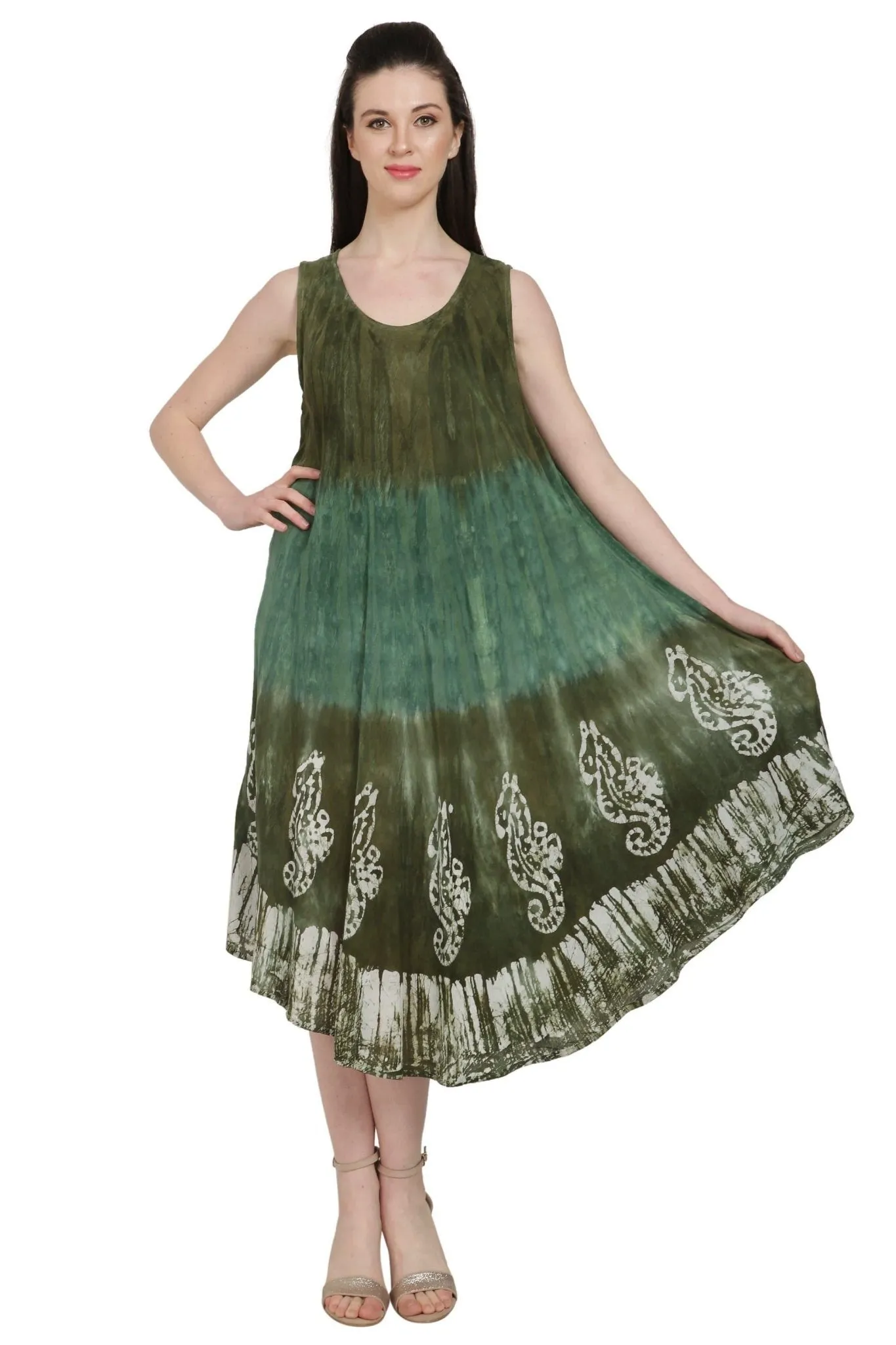Seahorse Block Print Tie Dye Beach Dress UD52-2322