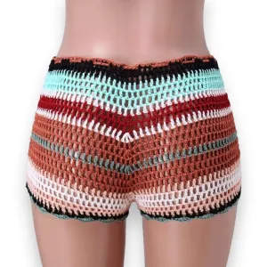 Siesta Brown Mid Rise Crochet Shorts