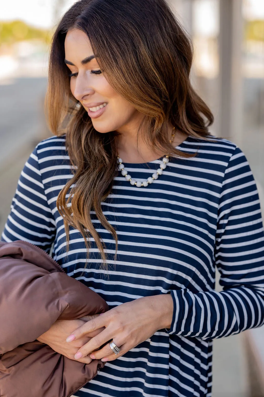 Simple Striped Long Sleeve Dress