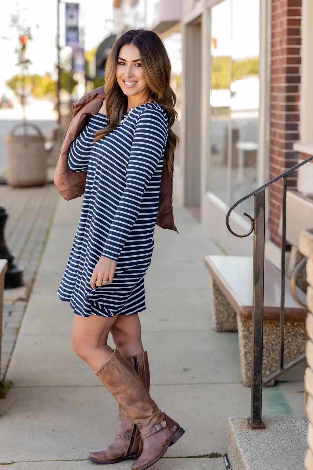 Simple Striped Long Sleeve Dress