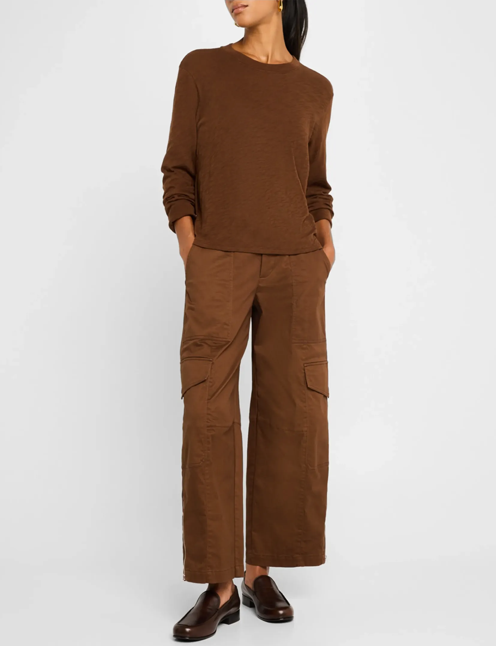 Slub Jersey Long Sleeve Crop Tee, Pecan Brown