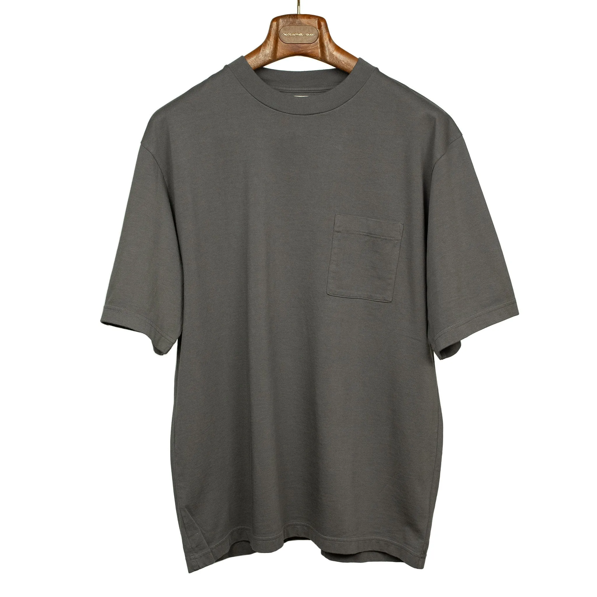Soft cotton crewneck pocket tee in dark grey
