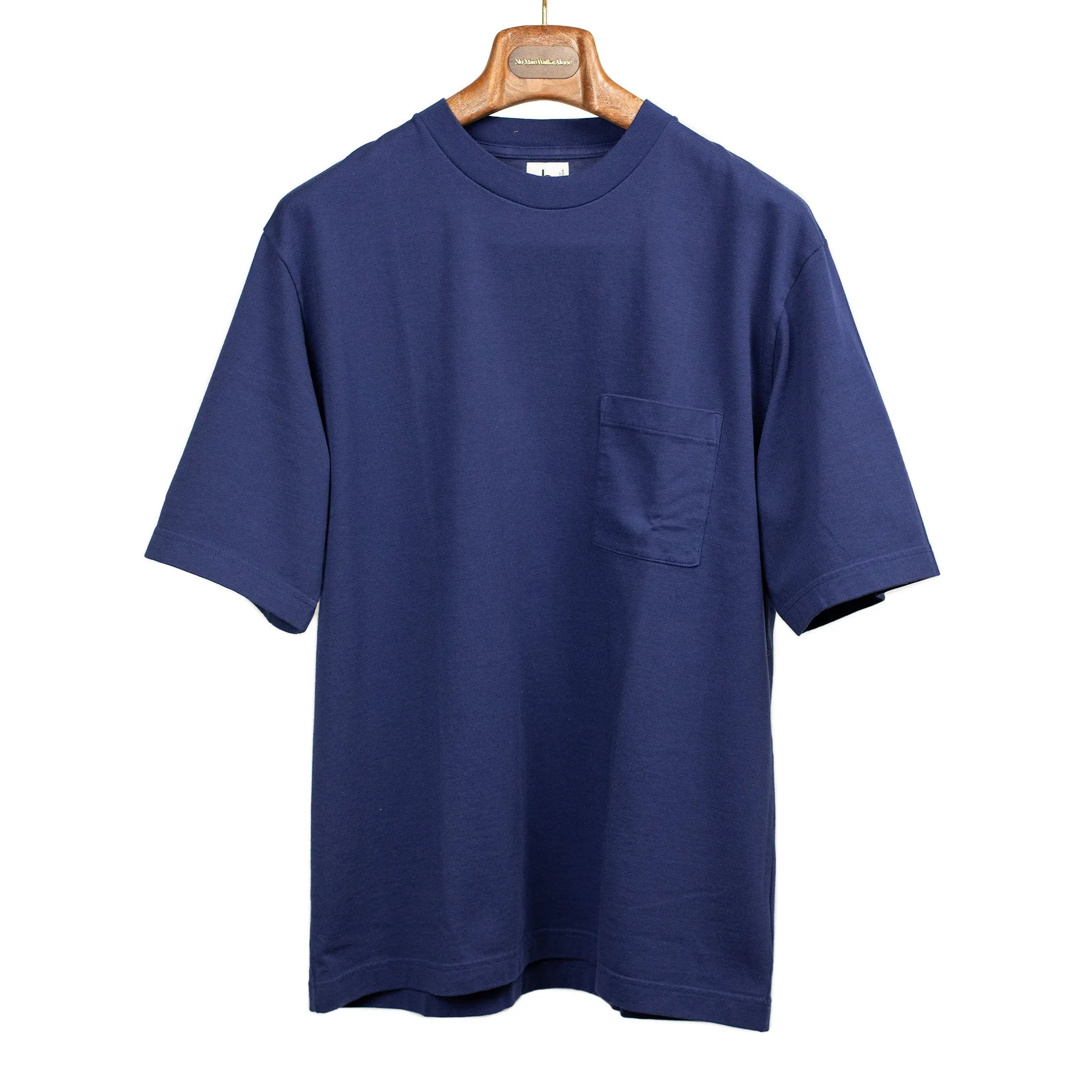 Soft cotton crewneck pocket tee in navy blue