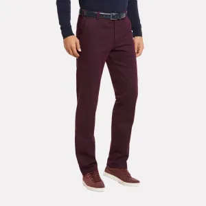 Super Stretch Double-Dye Fine Twill Cotton Chinos / Bordeaux