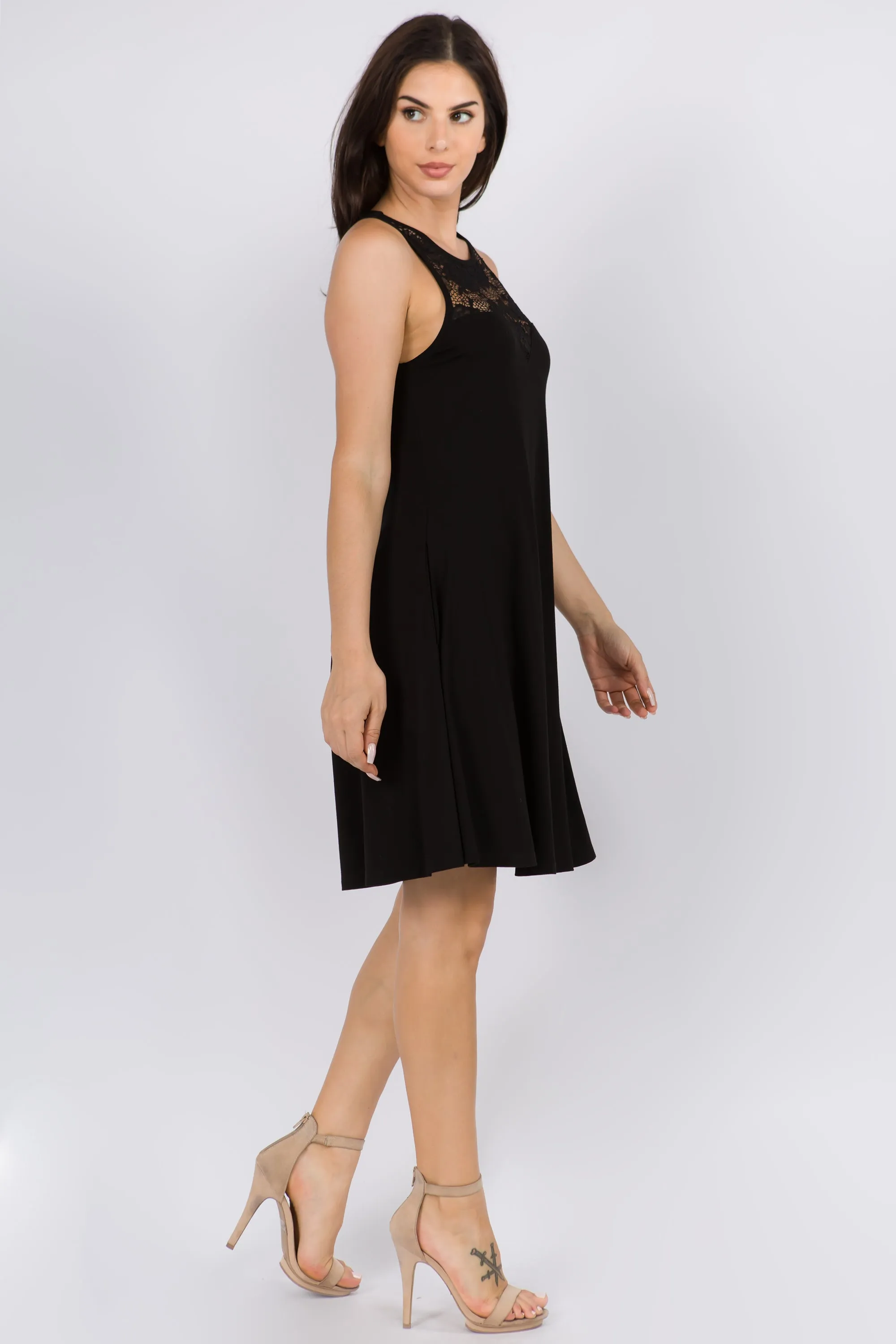 Sweetheart Lace Trim Sleeveless Dress