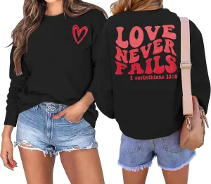TAOHONG Women Love Heart Sweatshirts Graphic Shirt Long Sleeve Christian Sweatshirt Faith Pullover Tops