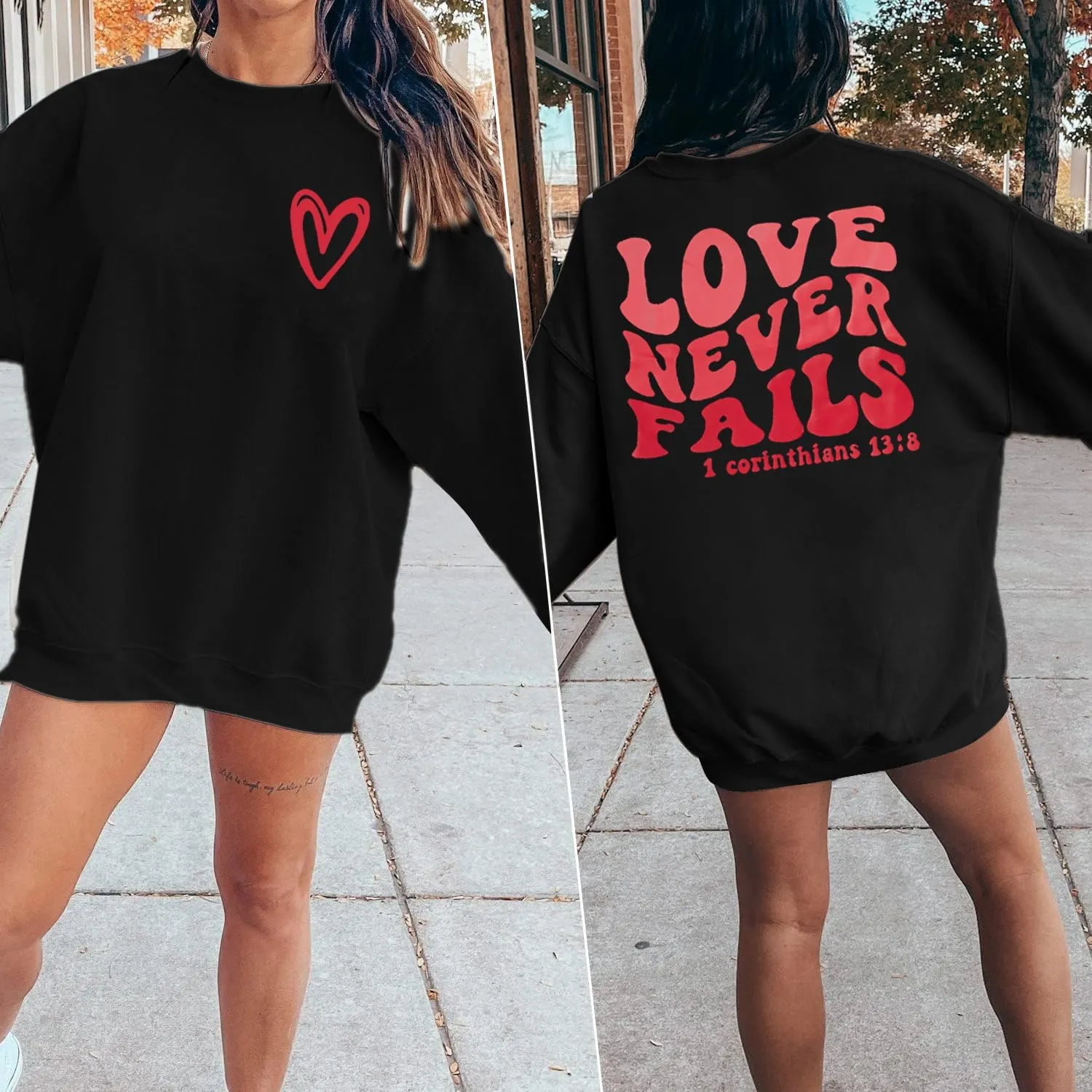 TAOHONG Women Love Heart Sweatshirts Graphic Shirt Long Sleeve Christian Sweatshirt Faith Pullover Tops