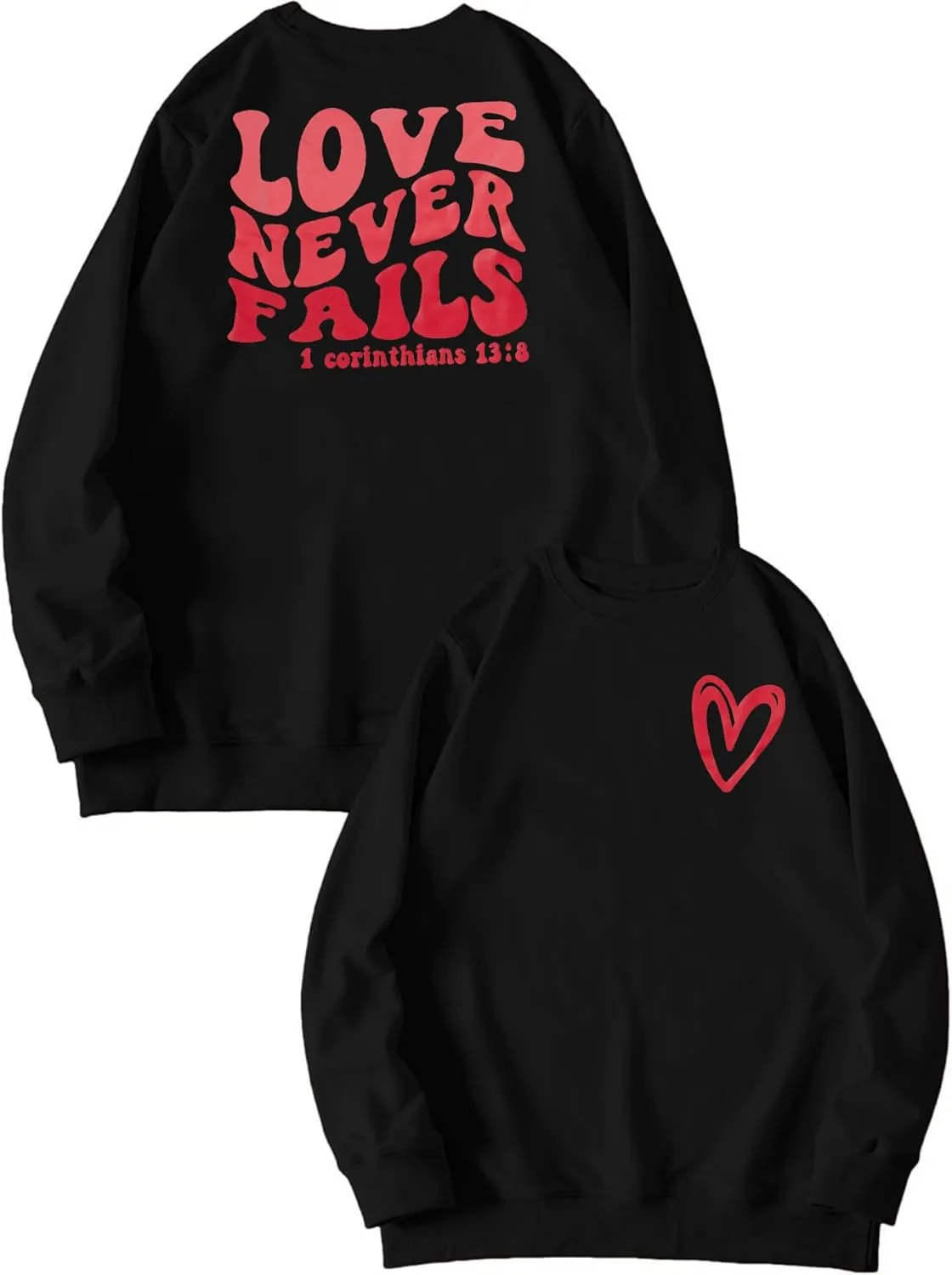 TAOHONG Women Love Heart Sweatshirts Graphic Shirt Long Sleeve Christian Sweatshirt Faith Pullover Tops