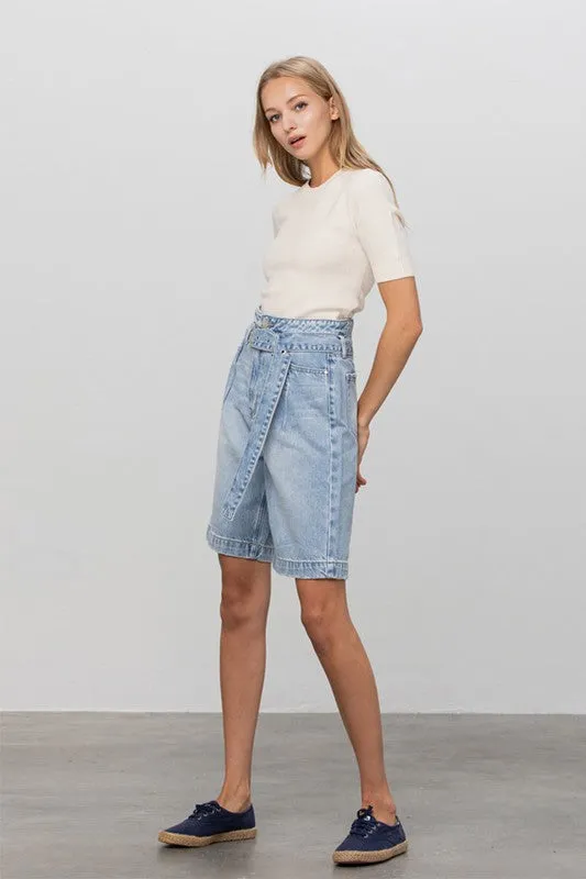TEEK - LIGHT BLUE WASH BELTED DENIM BERMUDAS