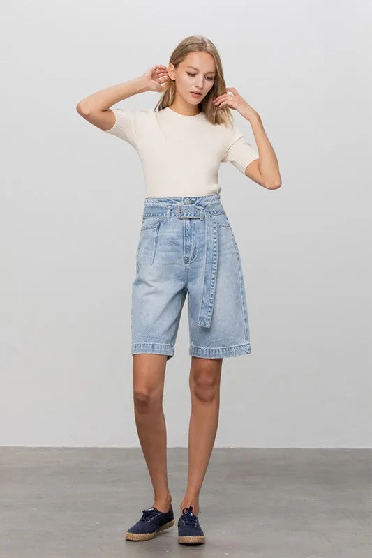 TEEK - LIGHT BLUE WASH BELTED DENIM BERMUDAS