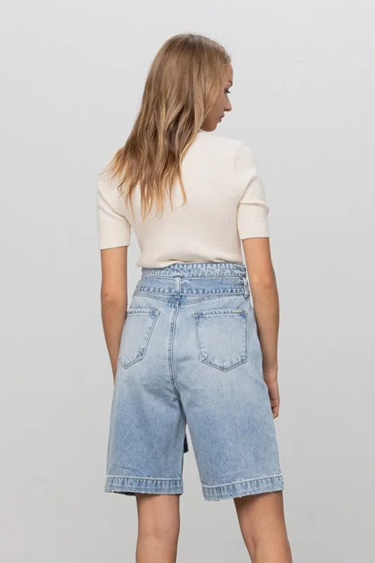TEEK - LIGHT BLUE WASH BELTED DENIM BERMUDAS