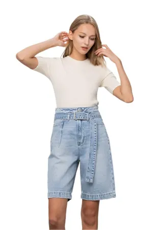 TEEK - LIGHT BLUE WASH BELTED DENIM BERMUDAS