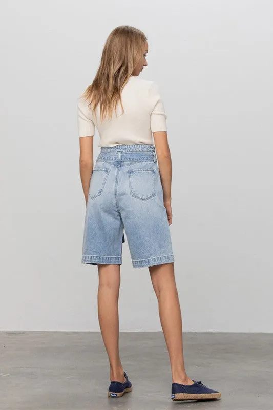 TEEK - LIGHT BLUE WASH BELTED DENIM BERMUDAS