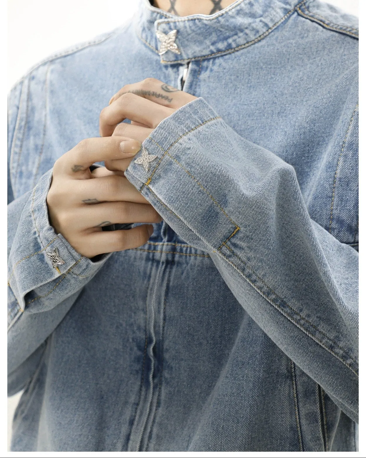 Vintage Wash Denim Cropped Bomber Jacket
