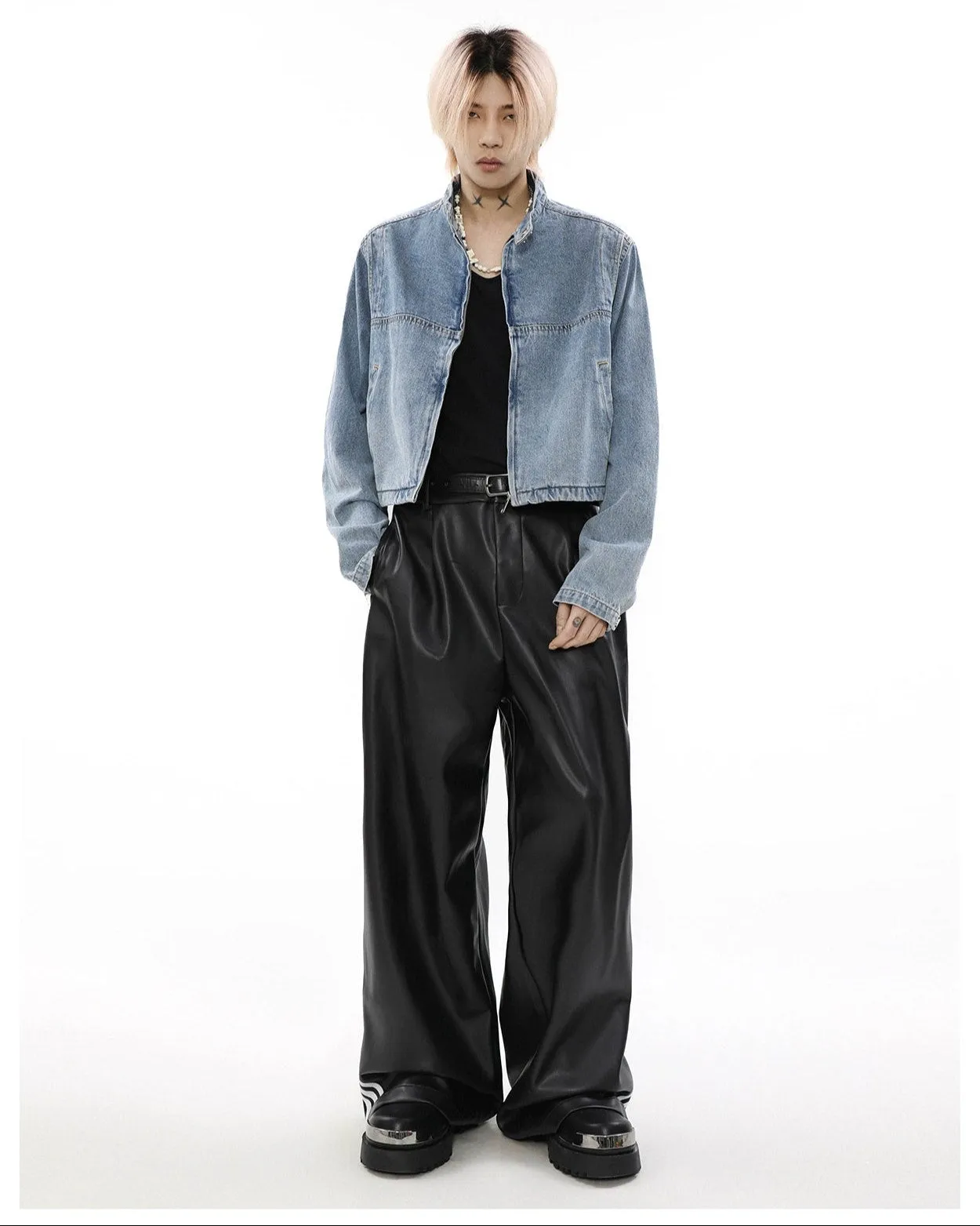 Vintage Wash Denim Cropped Bomber Jacket