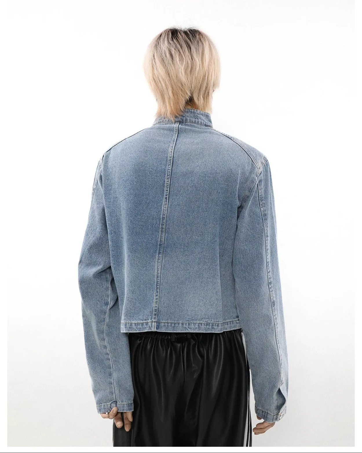 Vintage Wash Denim Cropped Bomber Jacket