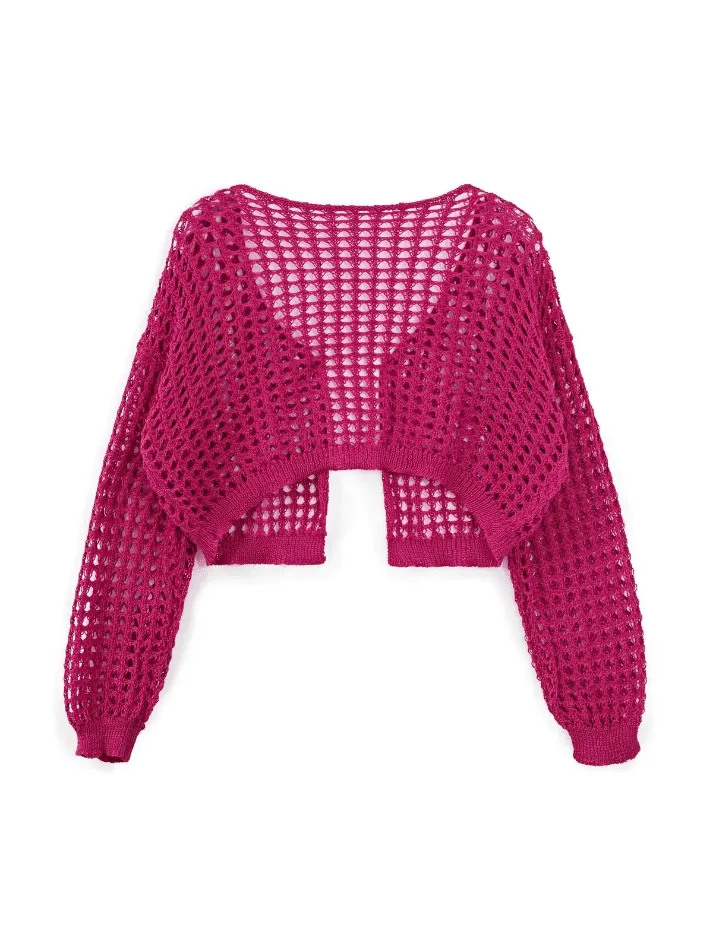 Wenkouban-Spring Casual Outfits Y2K Outfits Open Front Hollow Out Crochet Knit Crop Top