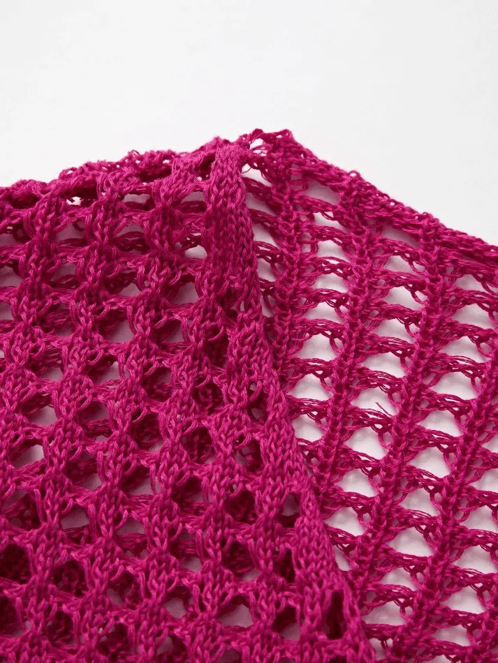 Wenkouban-Spring Casual Outfits Y2K Outfits Open Front Hollow Out Crochet Knit Crop Top