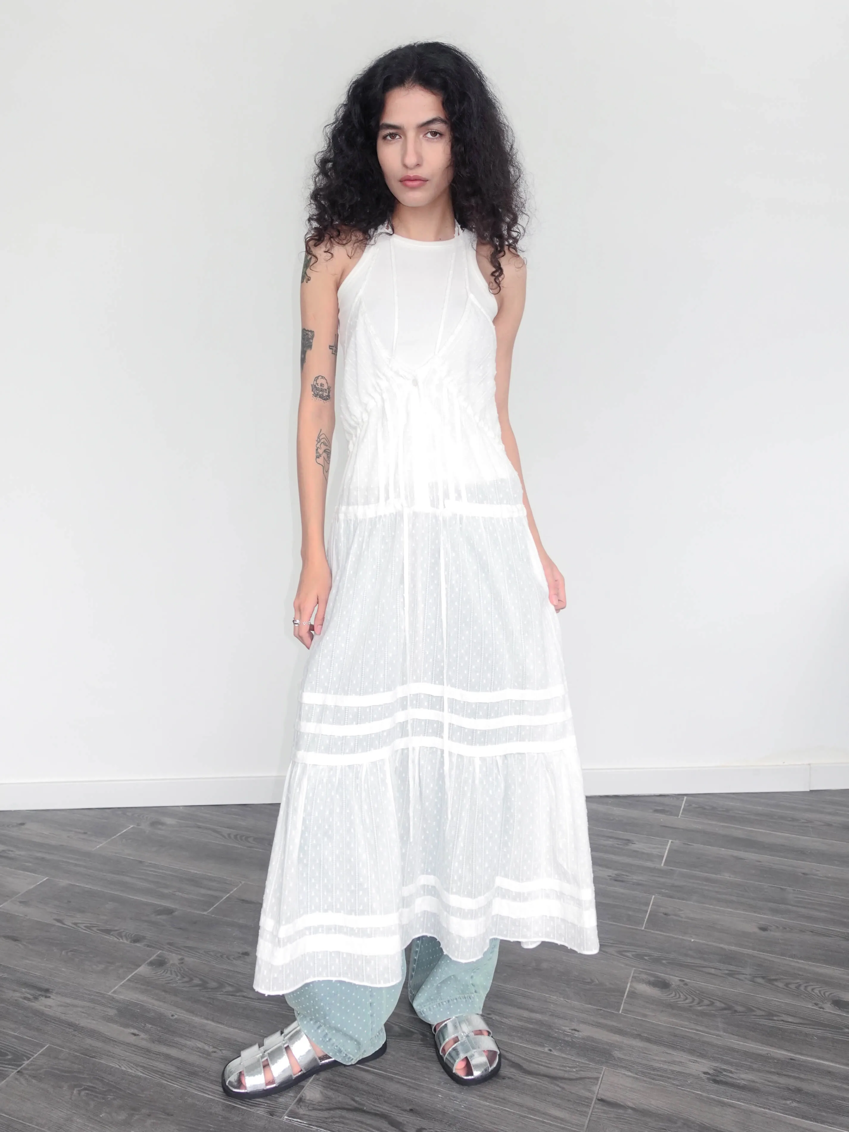 White Lace Halterneck Maxi Dress