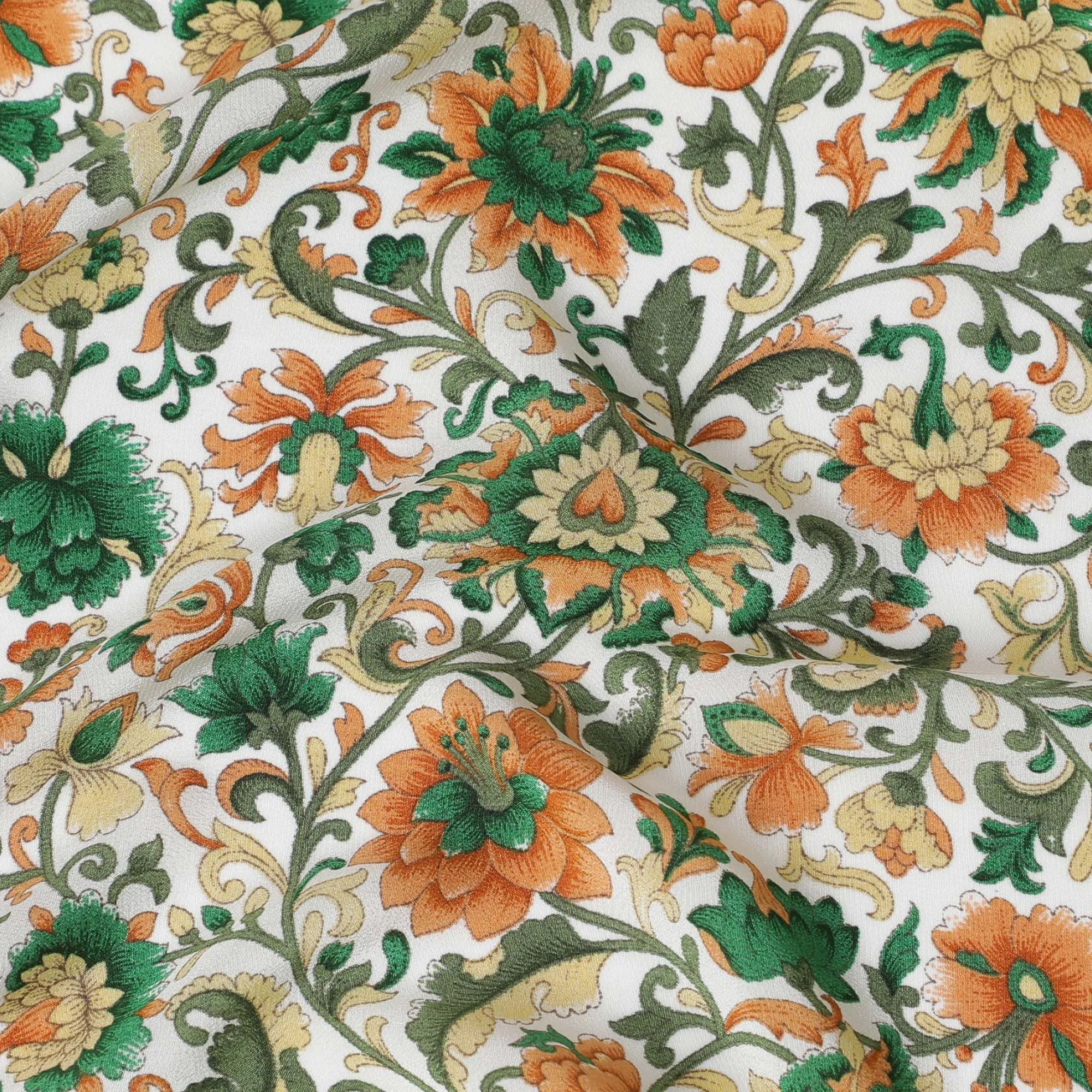 White Premium pure silk crepe fabric with multicolor print in floral design-D17191