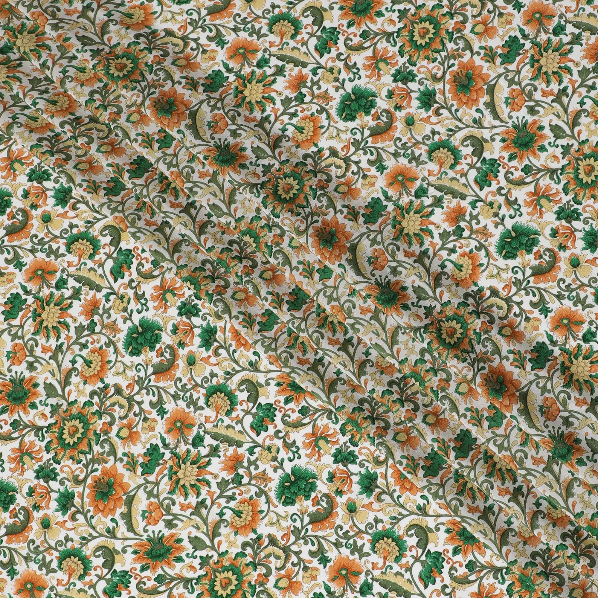 White Premium pure silk crepe fabric with multicolor print in floral design-D17191