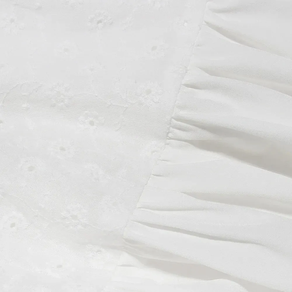 White Women's Summer Dress Linen-cotton Blend Jacquard Dress Elegant Sexy Midi Vacation Holiday Dress