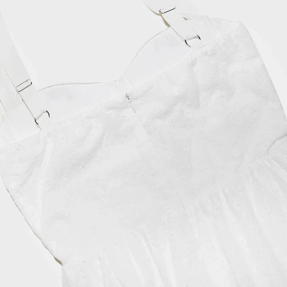 White Women's Summer Dress Linen-cotton Blend Jacquard Dress Elegant Sexy Midi Vacation Holiday Dress