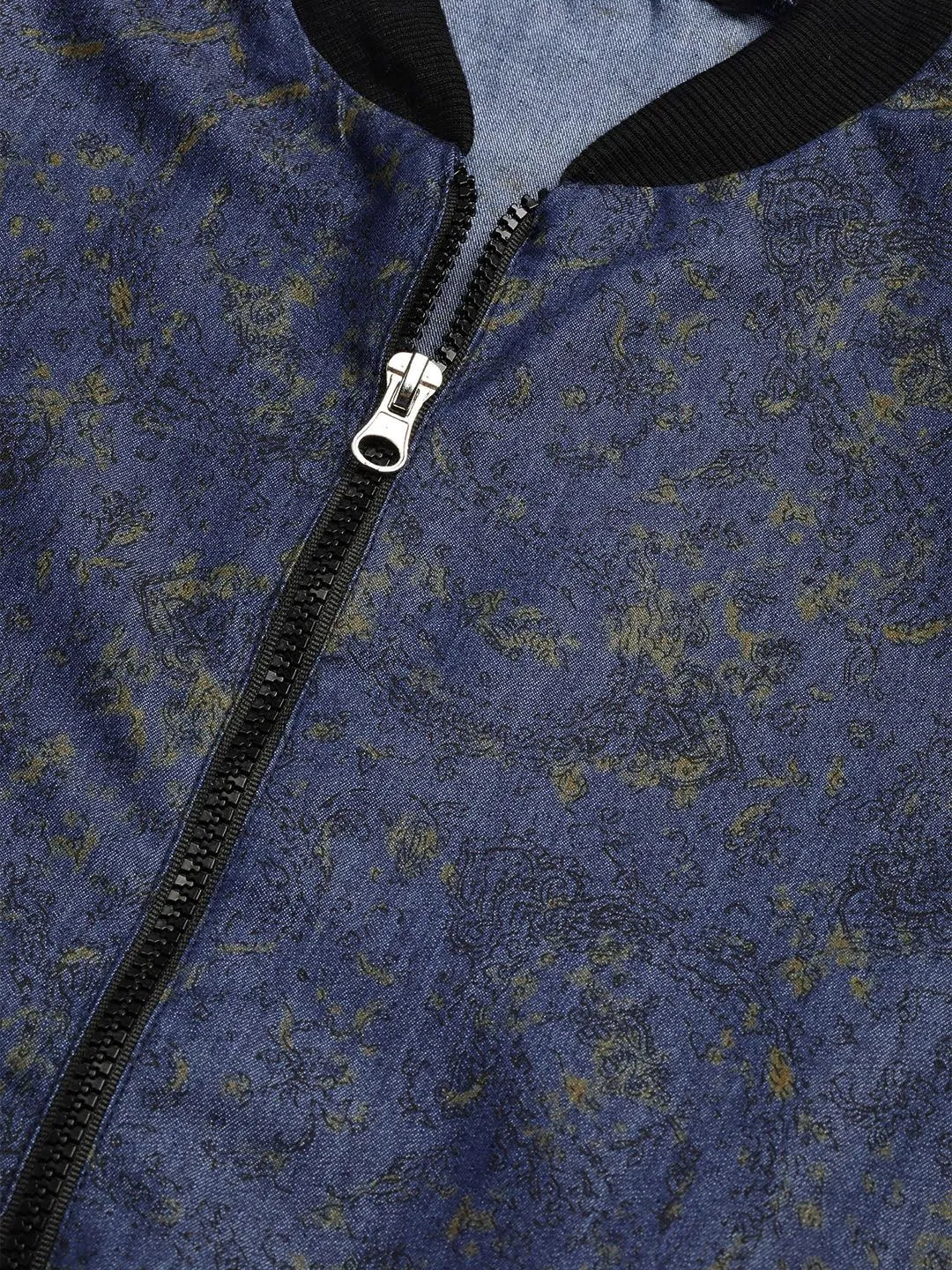 Women Blue & Black Printed Lightweight Bomber Jacket