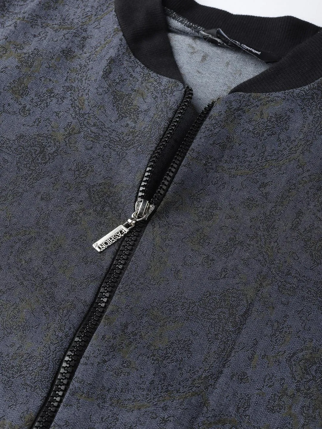 Women Blue & Black Printed Lightweight Bomber Jacket