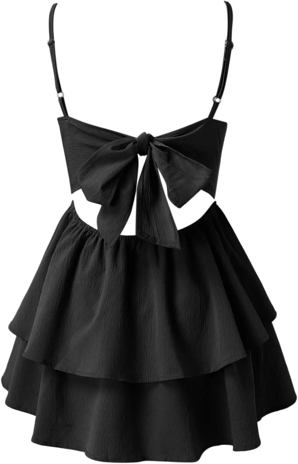 Women Summer Boho Ruffle Short Dress Strappy Layered Flowy Swing Tube Dress Solid Color Casaul Sun Beach Mini Dresses