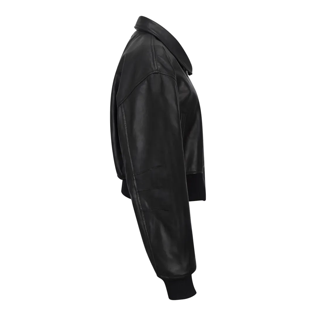 Women's Cropped Bomber Leather Jacket