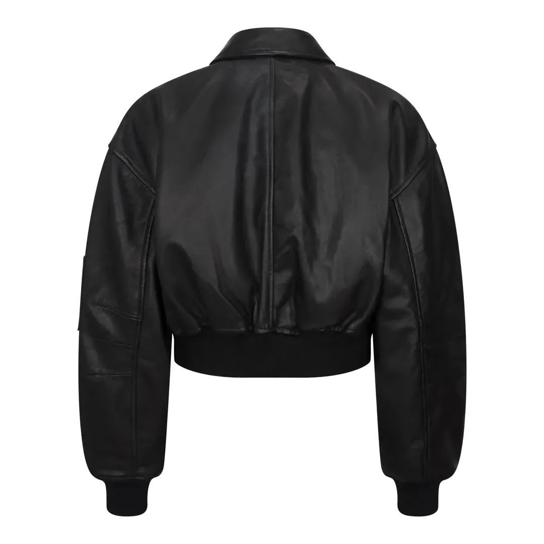 Women's Cropped Bomber Leather Jacket