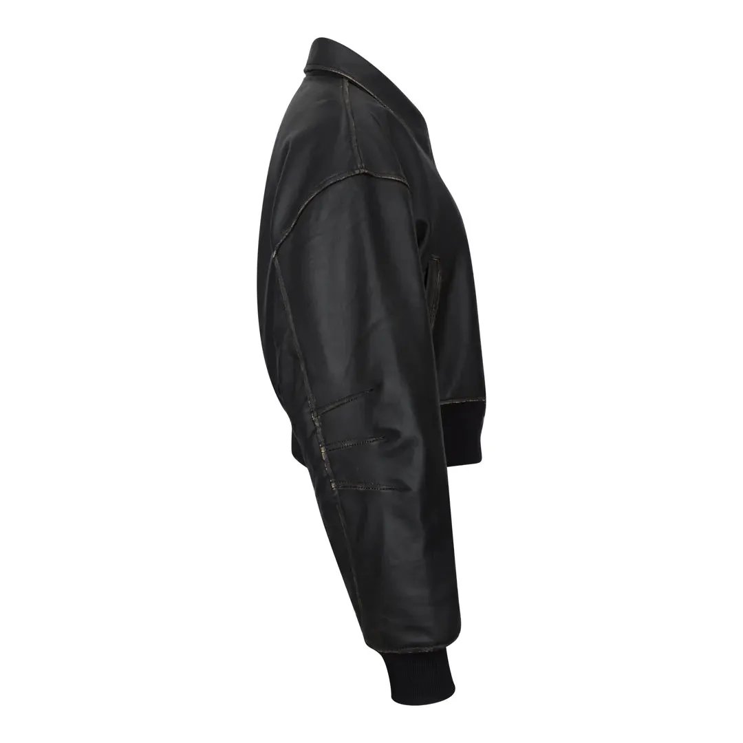 Women's Cropped Bomber Leather Jacket