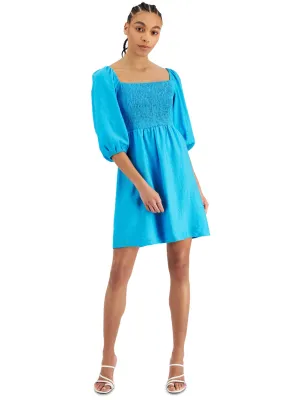 Women's Smocked Shift Dress,Light Blue